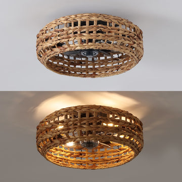 Archer 20.25" 4-Light Coastal Bohemian 6-Speed Metal/Seagrass Mobile-App/Remote-Controlled Lantern LED Ceiling Fan - JONATHAN Y